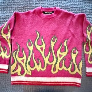 Palm Angels Pink and Yellow Flame Sweater
